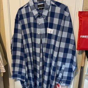 Paul Fredrick Navy and Light Blue Plaid Shirt